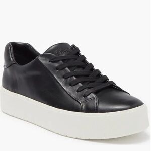 Vince Black Leather Lace-Up Platform Sneaker with White Sole - 1.5 inch platform